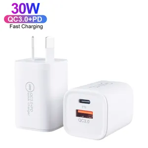 Australia Mini PD 30W Chargeur Type C Dual Port for Apple for All Cell Phone Fast Charging 18W USB A Power Adapter