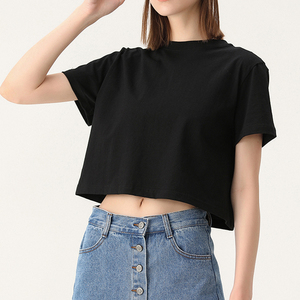 Summer 100% Cotton Sexy Casual Acid Wash Retro Embroidery Print Short Navel Cropped <strong>Crop</strong> <strong>Tops</strong> for Women <strong>Crop</strong> <strong>Top</strong> T-Shirt - Product Image 5
