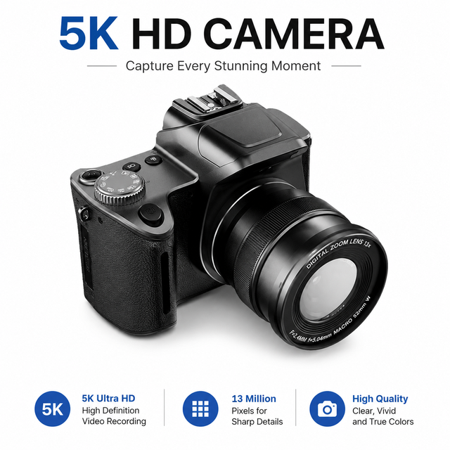 Mirrorless Camera 5K Ultra-high-definition pixel SLR Digital Camera for Students Parties Supports SD Card