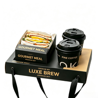 Boîte à emporter en kraft avec poignée en ruban pour sandwichs, café, déjeuner, café, logo personnalisé, emballage en gros