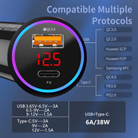 Produits les plus vendus 2020 Chargeur de voiture USB double USB-C 36W PD TYPE-C à charge rapide QC 3.0 avec affichage numérique LED
