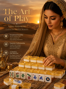 Luxury <b>Foldable</b> Set of 144 Melamine Mahjong Tiles with Golden Glitter English Numerals Includes <b>Game</b> <b>Table</b> Set for 4 Players - Product Image 3
