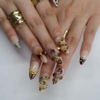 Faux ongles à presser en acrylique doré, motif léopard sauvage et zèbre, forme amande, style Meila-de haut de gamme, personnalisables pour banquets et séances photo