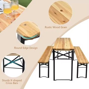 Tavolo da Picnic di Alta Qualità per Uso Esterno, Set da 3 Pezzi, Design Minimalista, Tavolo Pieghevole in Legno per Patio, <span class=keywords><strong>Giardino</strong></span> e Parco - Product Image 5