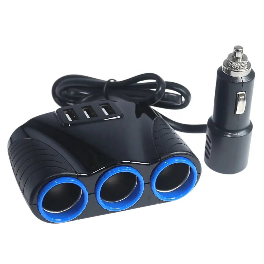 Nouveau chargeur de voiture 3.1A 3in1 allume-cigare séparateur adaptateur secteur USB prise voiture pour téléphone DVR GPS 3 USB 3 prises