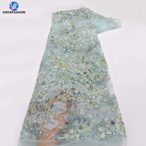 Tela de Encaje con Cuentas y Lentejuelas Bordada a Mano, de Lujo, <span class=keywords><strong>para</strong></span> Vestidos de Noche y Novia, Estilo Africano, Marca Sinya, Superventas - Product Image 3