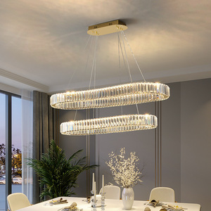 Lámpara de Araña de Cristal, Forma Ovalada, Acabado Dorado, E26 LED, Luz Blanca Cálida 3500K, Control de Interruptor, Regulable, Altura Ajustable, Garantía de 5 Años - Product Image 1