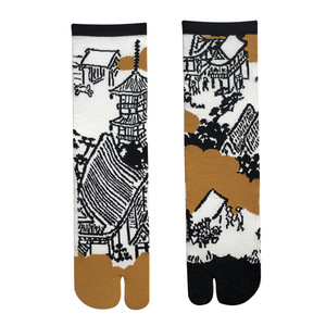 Chaussettes <span class=keywords><strong>Tabi</strong></span> japonaises en jacquard style japonais à motif fleur de cactus, mi-mollet, à deux orteils séparés, tricotées - Product Image 2