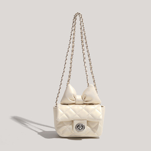 Low MOQ Summer Women Fashion Handbag Bow Ballet Design Diamond Lattice Rhinestone Chain Crossbody <b>Purse</b> - Product Image 3