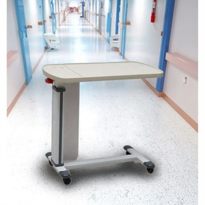 <strong>Adjustable</strong> Pneumatic Hospital Overbed <strong>Table</strong> with Wheels - Medical Grade Movable Bedside Desk for Patient Care - Product Image 1