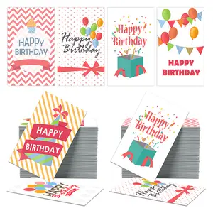 Cartões de aniversário, 50 unidades/pacote cartões pequenos de feliz aniversário bonito dos desenhos animados cartão postal decoração da festa de aniversário cartão de presente