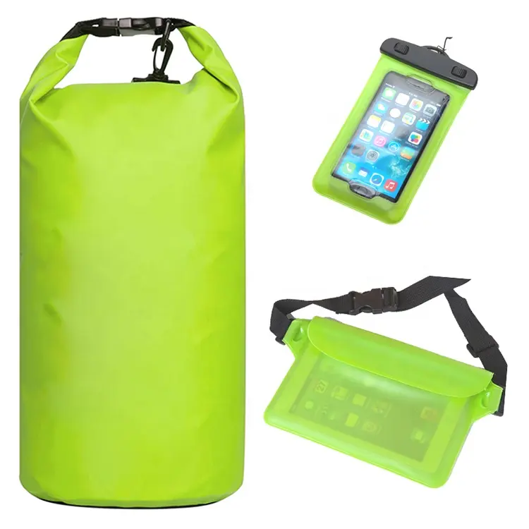 Waterproof Dry Bags Set of 3 - Dry Bag with 2 Zip Lock Seals & Detachable Shoulder Strap, Waist Pouch & Phone Case