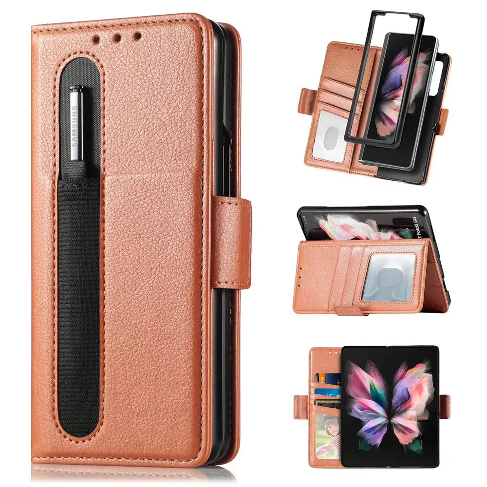wholesale Card Slots wallet Mobile Cover for Samsung Z Fold 4 3 With Pen slot Flip Phone Case Folding mobile phone bags