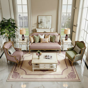 Elegante Juego de Muebles de Salón con Estructura de Madera Dorada, Sofá de Diseño Retro con Tela Cómoda, Sofá Inglés - Product Image 1