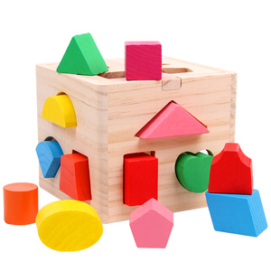 Meilleure vente classique Montessori enfants en bois forme géométrique trieur boîte éducatif Cube blocs de construction jouets assortis - Product Image 1