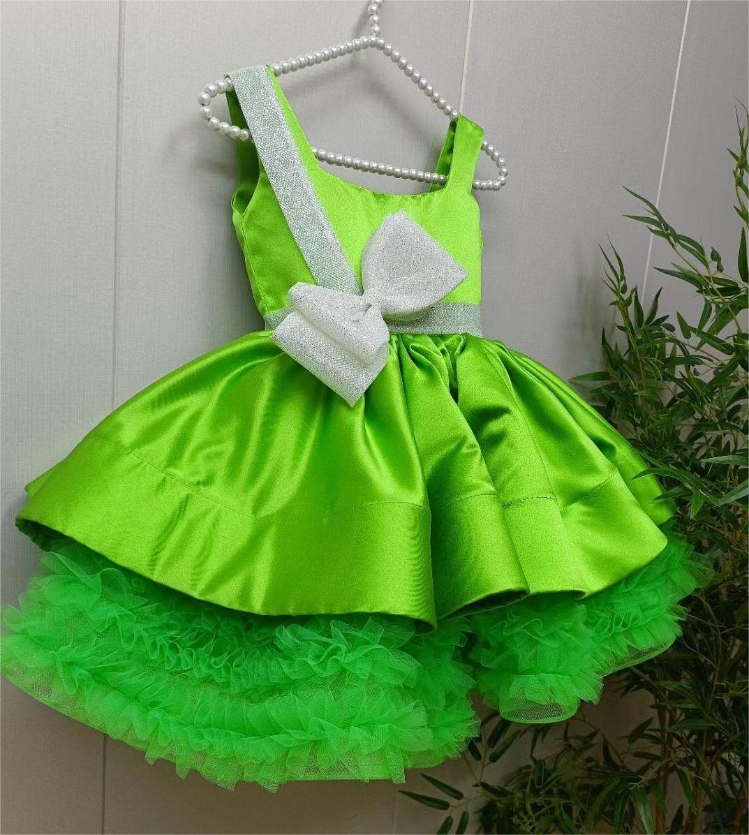 green emerald velvet dress Ivory Satin Flower Petal Baby Dress XL-24M / Ivory / Lime