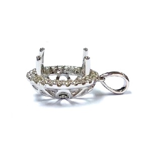 Pendentif ovale en diamant à Semi-montage, bijoux brillants de Hong Kong 18k, or blanc, or, haute qualité, pour pierres de couleur, vente en gros - Product Image 3