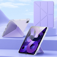 Casing Tablet Anti Benturan dengan Slot Pena, Penyangga Lipat Bentuk Y, Bahan Kulit PU Akrilik Transparan untuk iPad 10.2 10.9 Air Pro 2025