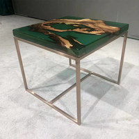 Table basse carrée en résine de bois en option, table à thé en résine époxy design de luxe de rivière