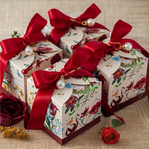 Wholesale Fancy Decorative Red Art Paper Chocolate Packaging <b>Boxes</b> <b>Empty</b> Sweet <b>Boxes</b> for Weddings Ribbon for Food Sugar - Product Image 2