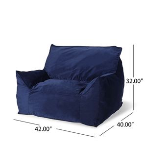 Fauteuil pouf <span class=keywords><strong>Allea</strong></span> en velours bleu marine avec accoudoirs, canapé pouf confortable - Product Image 4
