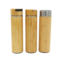 Vente en gros Bouteilles d'eau en bambou isolées à double paroi de 450ml en acier inoxydable avec infuseur à thé