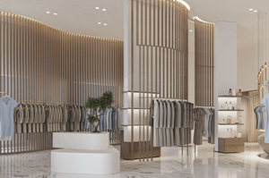 ชั้นวางของสแตนเลสสำหรับแสดงเสื้อผ้าแฟชั่นทันสมัยออกแบบได้ตามต้องการสำหรับตกแต่งร้านเสื้อผ้า - Product Image 5