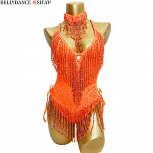 Traje de Danza del Vientre Sexy de una Pieza para Mujer, Body con Cuentas y Lentejuelas, Atuendo de Escenario para Bailarinas de Rave, Marca XINRONG - Product Image 3