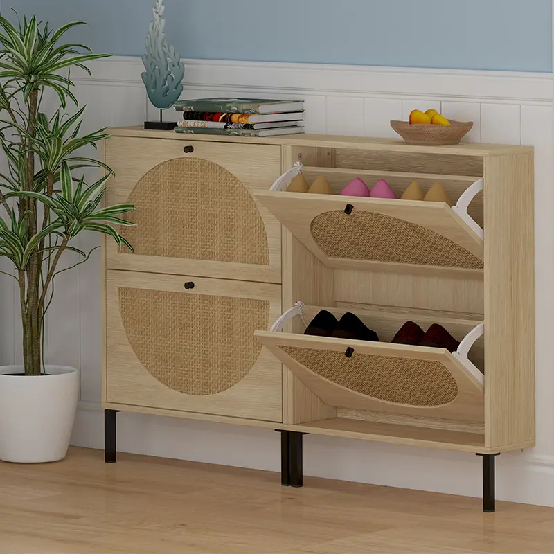 Vente en gros gain de place maison couloir Simple meubles de chambre rangement en bois massif rotin armoire à chaussures