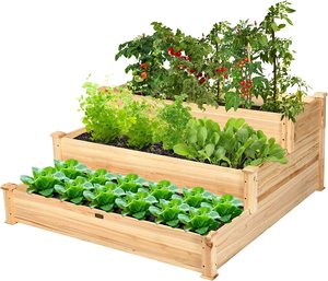 Fioriera Rettangolare a 3 Livelli in Legno per Orto e Fiori, Stile Rustico da Esterno - Product Image 1