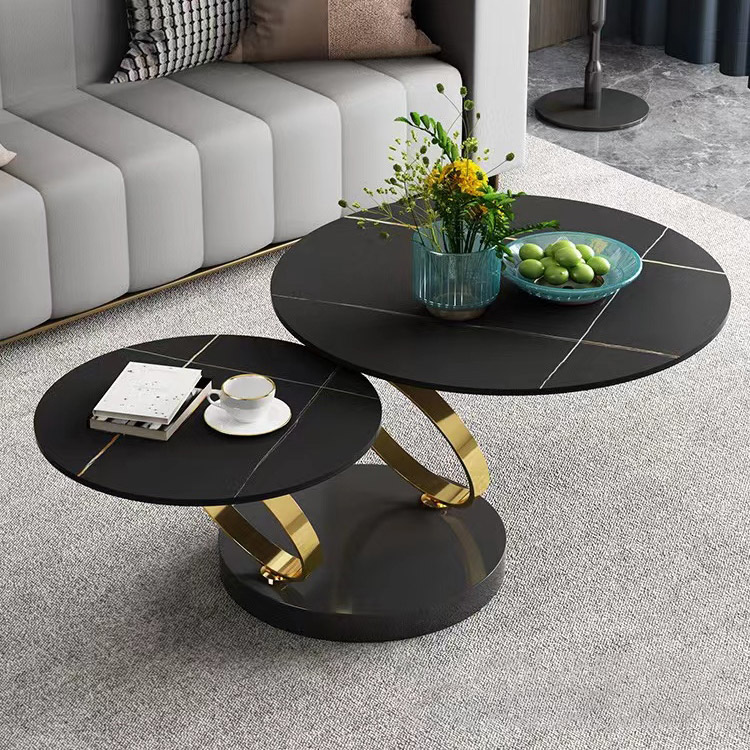 Nordic Italian style light luxury modern rock plate rotatable multi-function metal base marble living room tea coffee table