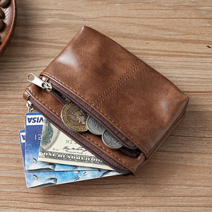 Vente directe usine – Porte-monnaie en cuir PU huilé pour homme et femme, petite pochette zippée, portefeuille vintage pour clés et cartes - Product Image 4