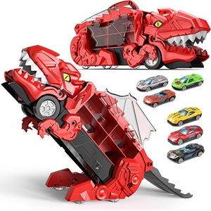 Le transporteur <span class=keywords><strong>T</strong></span>-<span class=keywords><strong>Rex</strong></span> avec 6 mini voitures se transforme en piste de course de dinosaures Swallow & Slide Action Rangement pratique - Product Image 1