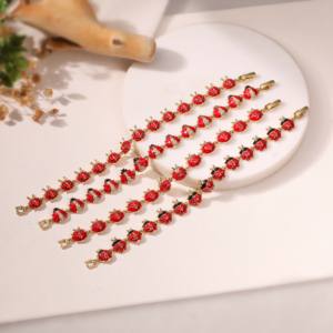 Gioielli da donna 18K placcato oro grazioso smalto rosso <span class=keywords><strong>coccinella</strong></span> bracciali a catena a maglie di insetti braccialetti a <span class=keywords><strong>coccinella</strong></span> - Product Image 2