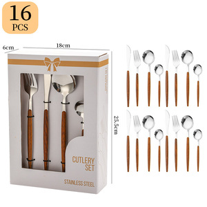 430 in acciaio inox posate Design moderno portoghese manico in legno cucchiaio da tè forchetta Set di stoviglie occidentale scatola regalo - Product Image 6