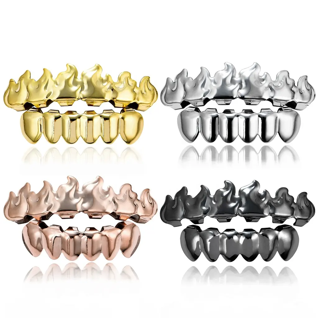 Hot Selling Accessories custom teeth grillz Hip Hop Flame Silver Dental Grillz Braces Fire In Your Mouth Grillz Jewelry