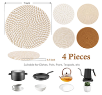 Sous-verres en corde de coton tissés à la main, 4 pièces, coussin isolant résistant à la chaleur, tapis antidérapant pour tasses, support pour casseroles, décoration de table à manger, set de table