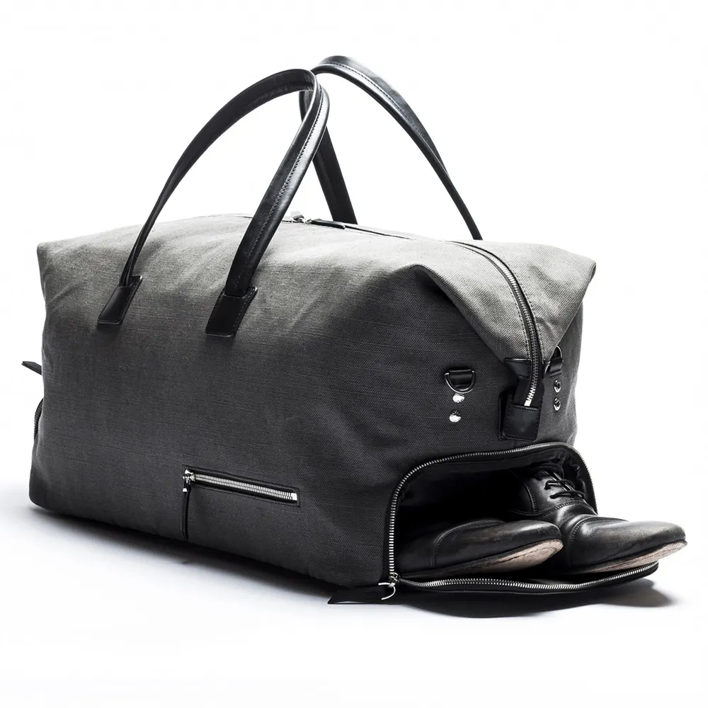 Custom Logo Waterproof Waxed Canvas Men's Travel Sport Duffle Weekender Bag With Shoe Compartment
