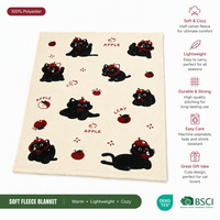 Plaid imprimé chats et pommes, crème, demi-velours, lavable en machine, durable, léger, chaud, pour canapé, maison, pour les amoureux des chats, vente en gros