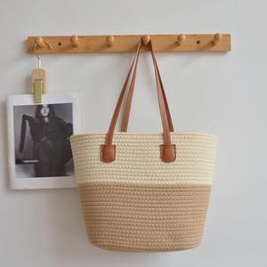 Mujeres Niñas Cuerda de algodón simple Tejido Gran capacidad Oficina Centro comercial Bolso de un solo hombro Patrón personalizado al por mayor - Product Image 6