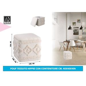 Pouf in Tessuto Stile Hippie con Contenitore 40X40X40H cm Poggiapiedi Elegante e Confortevole - Product Image 1