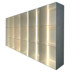 カスタムマレーシア高級人気ヘビーメタルステンレス鋼壁掛け調節可能な6層ホワイトゴールドブックシェルフブックショップ用