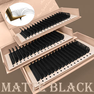 وصلات رموش حريرية كورية من مادة PBT، أطباق رموش داكنة، أطباق رموش فردية مخملية، وصلات رموش كشمير باللون الأسود المطفأ للبيع بالجملة - Product Image 1