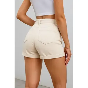 Shorts in Denim da Donna Adrenaline, Beige Chiaro, Vita Alta, Gamba Dritta, Casual, Traspiranti, in Tessuto Elasticizzato - Product Image 3