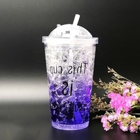 Bouteille d'eau en plastique personnalisable vente en gros, tasse de paille d'été à Double Gel avec couvercle à glissière rouge, tasse de glace refroidie et à glace