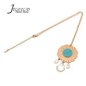 Bijoux pour femmes à la mode, chaîne plaquée or, collier coquille Turquoise, déclaration