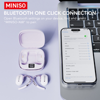 Miniso X68 Bt5.4 casque sans fil HD affichage numérique HiFi qualité sonore corde antidérapante casque de sport oreille en métal suspendu LED