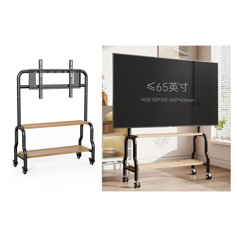 Popular Selling 600 to 400mm Floor Stand With Wheels Removable 32"-65" Inch TV Cart Mobile TV Stand For Live