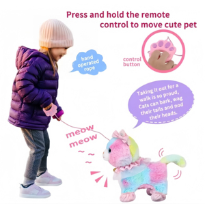 Giocattolo Interattivo Telecomandato a Forma di Gatto, Animale di Peluche Elettronico che Cammina e Miau con Coda Oscillante, Regalo per Bambini - Product Image 2