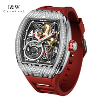 Montre mécanique I&W Carnival 2026 de luxe, sportive, résistante à l'eau 3BAR, mouvement Miyota, boîtier en fibre de carbone, bracelet en silicone pour homme